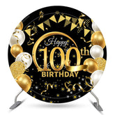 Lofaris Circle Gold Glitter Black 100th Birthday Backdrop